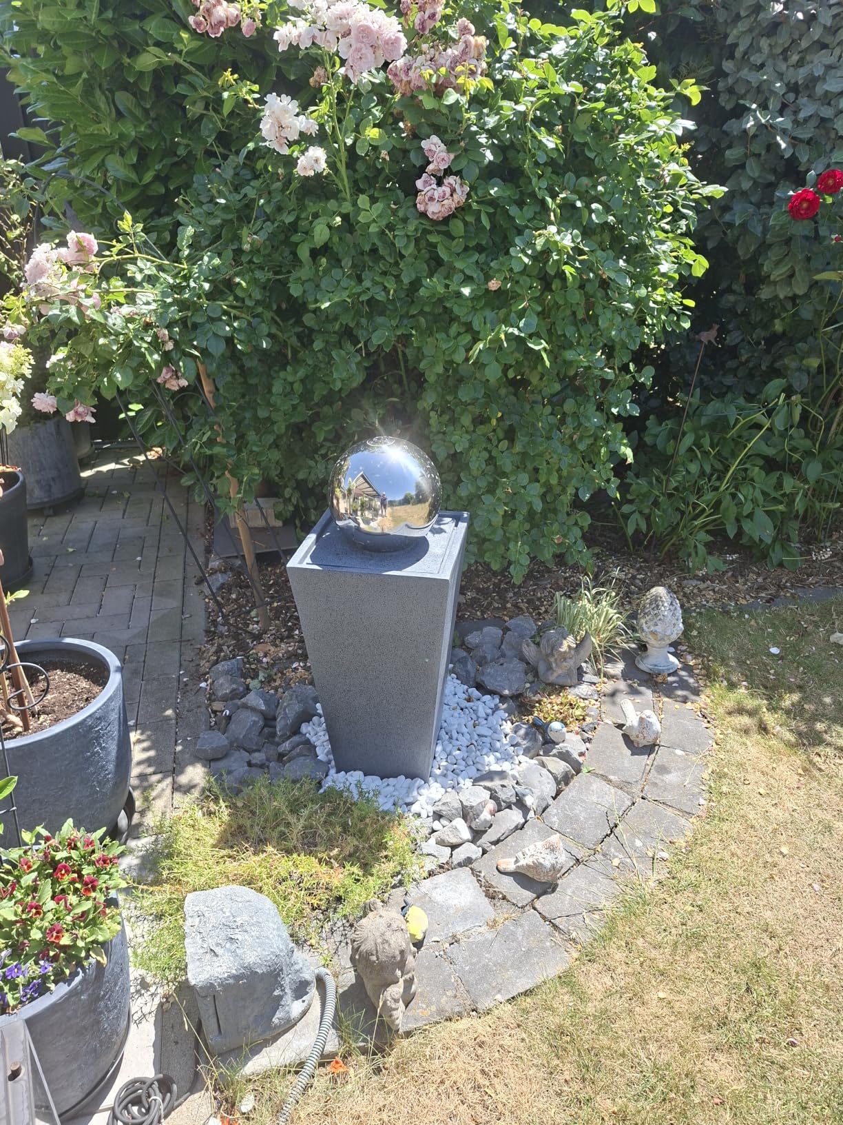 Dehner Kioto Gartenbrunnen Edelstahl Kugel LED