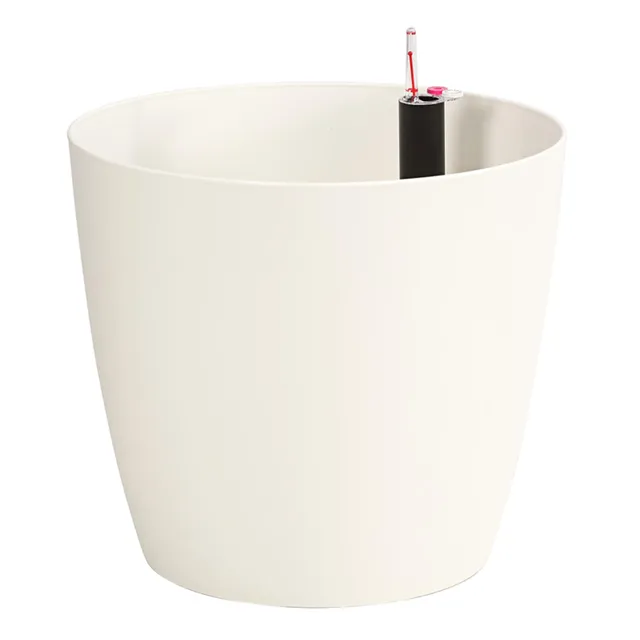 Dehner Pflanztopf Mila 39cm weiß Selbstbewässerung Rollen