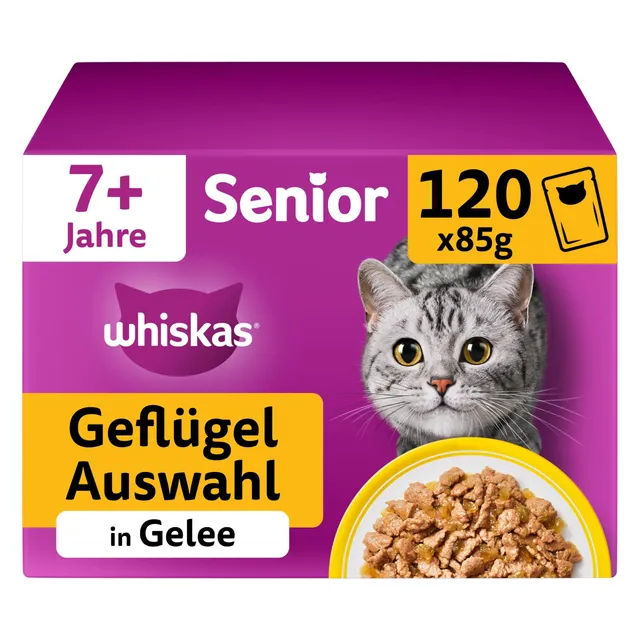 Whiskas Senior 7+ Geflügel Auswahl Nassfutter 120x85g Gelee