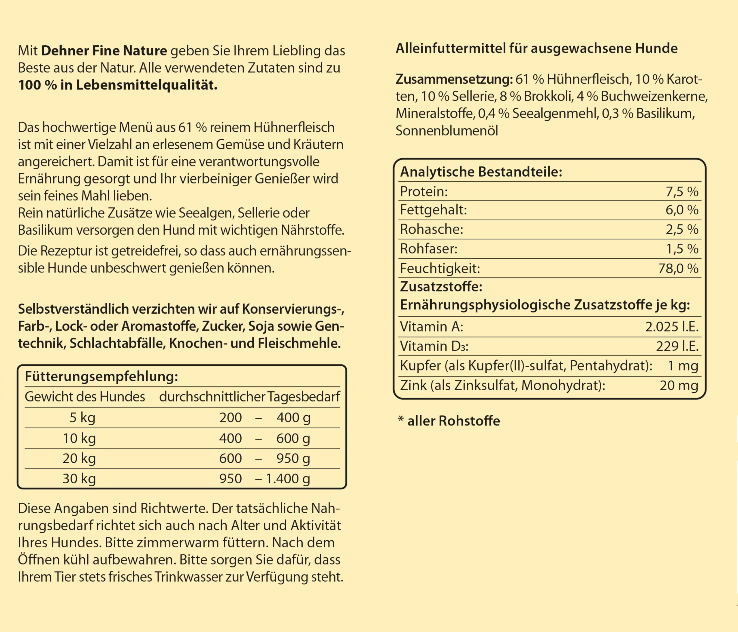 Dehner Fine Nature Huhn Nassfutter Hund 6x800g Karotte