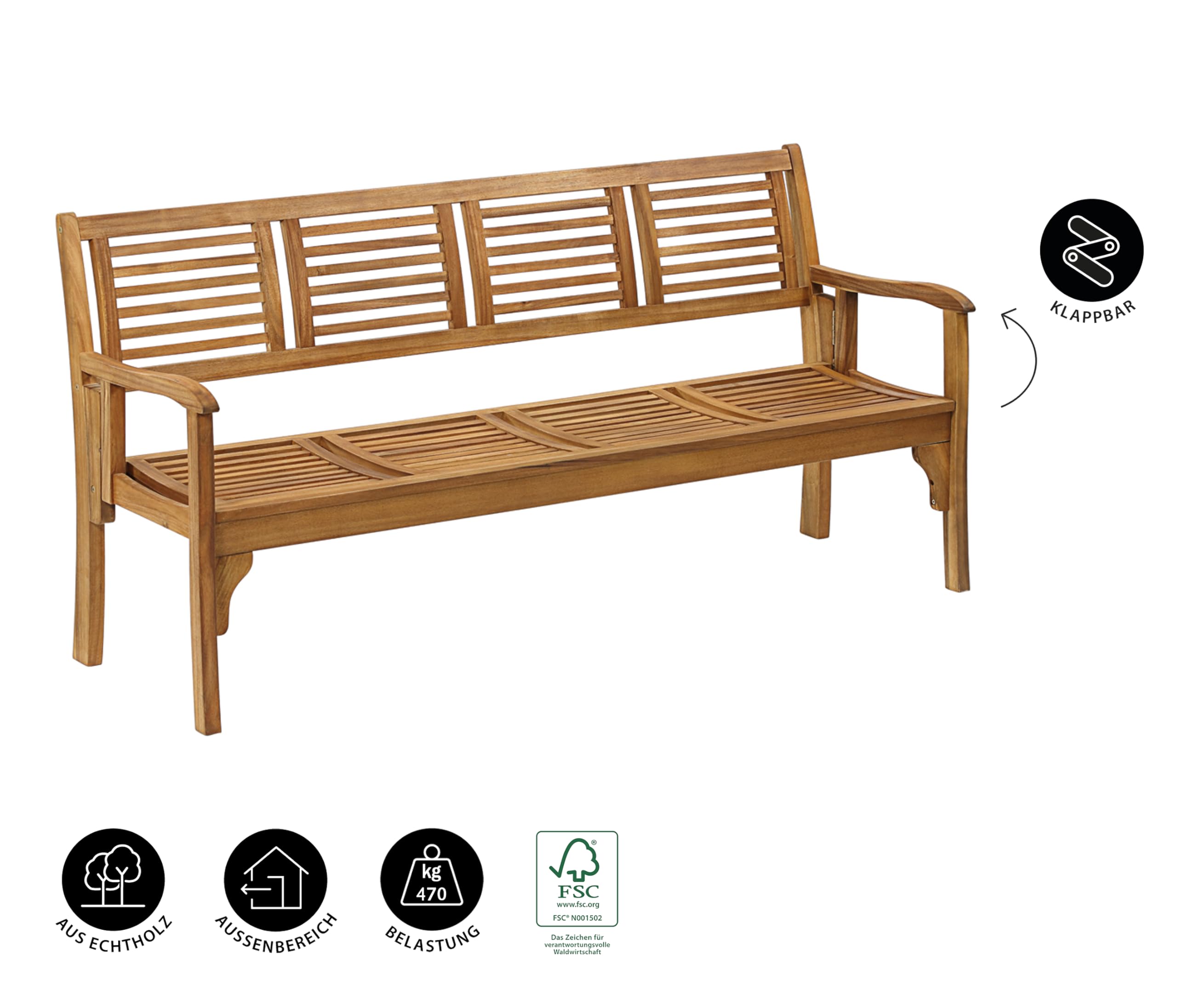 Dehner Klappbank Douglas Gartenbank Natur 180 cm 4 Personen