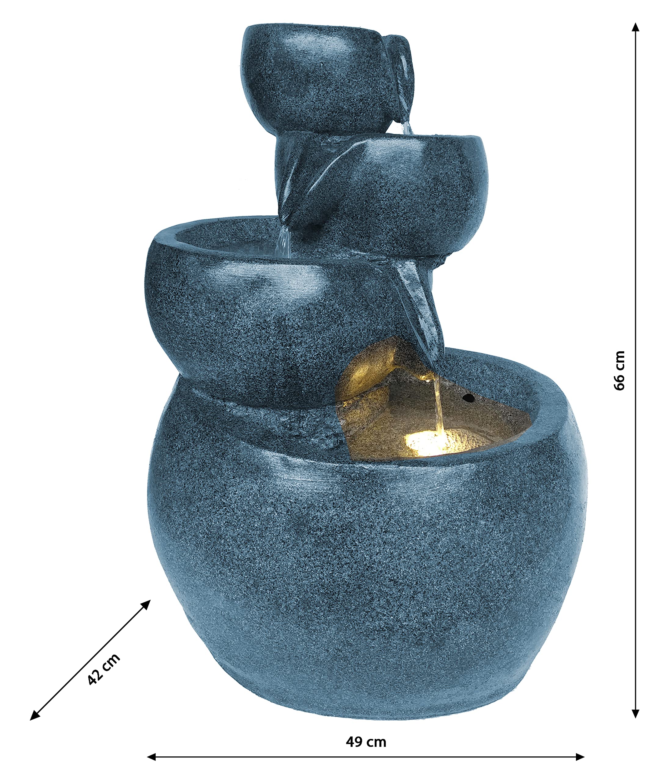 Dehner Bowl Gartenbrunnen LED Polyresin grau 66cm