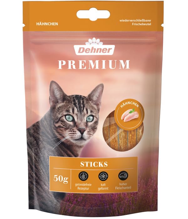 Dehner Premium Katzensnack Sticks Hähnchen 12x50g getreidefrei