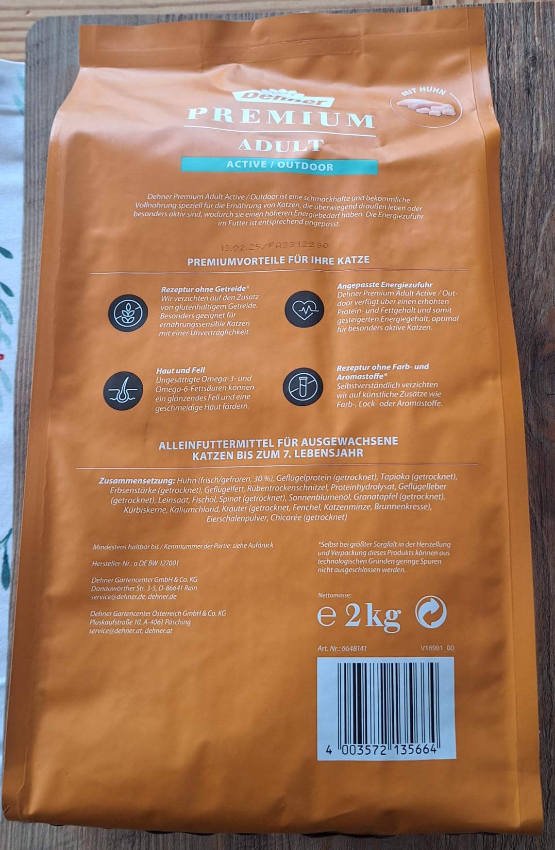 Dehner Premium Active Outdoor Trockenfutter Huhn 2 kg getreidefrei