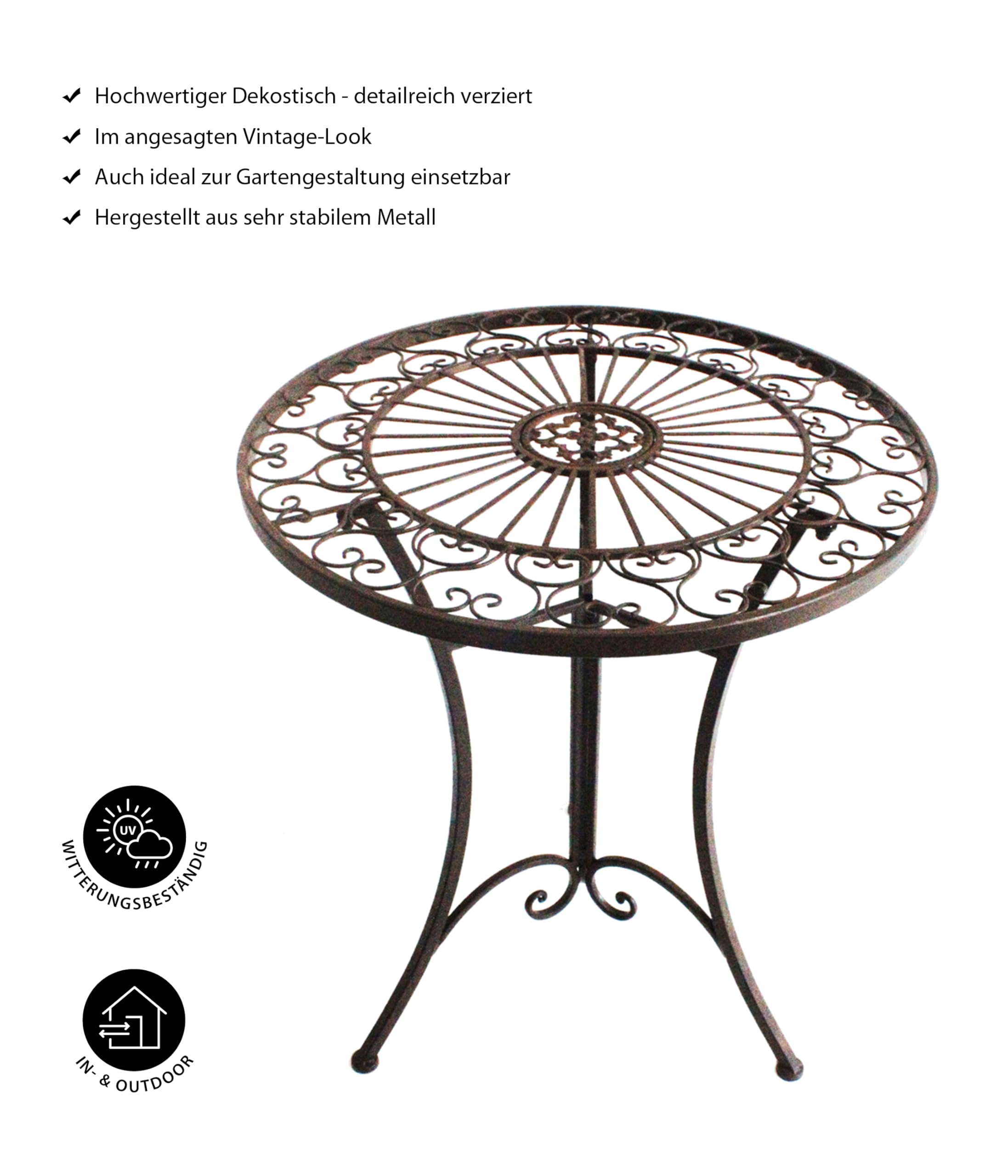 Dehner Antik Gartentisch Eisen Ø61cm dunkelbraun