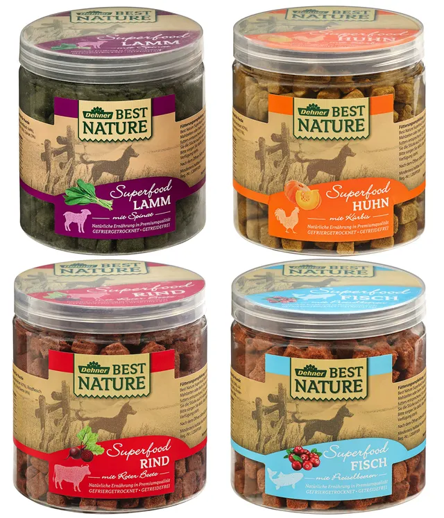 Dehner Best Nature Hundesnack-Mix Superfood 4x 380 g Dose