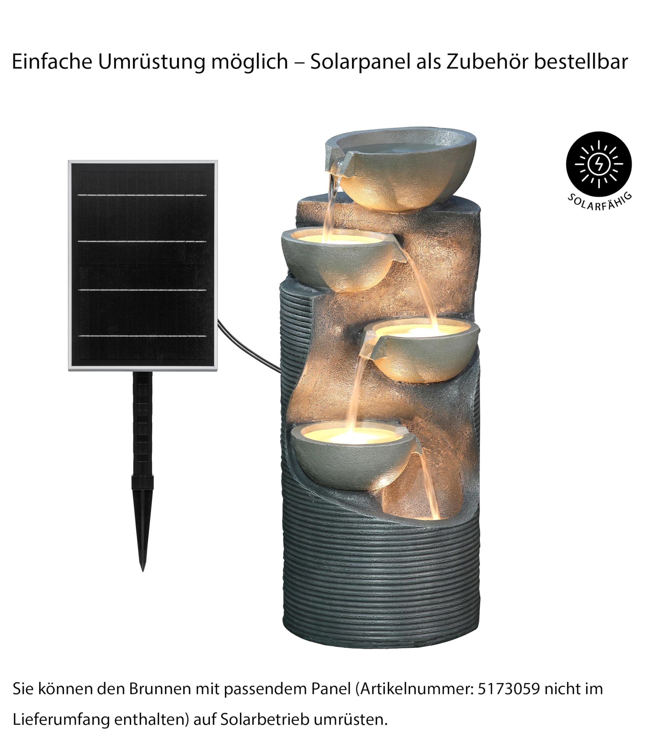 Dehner Premium Lovely Salo Gartenbrunnen grau mit LED