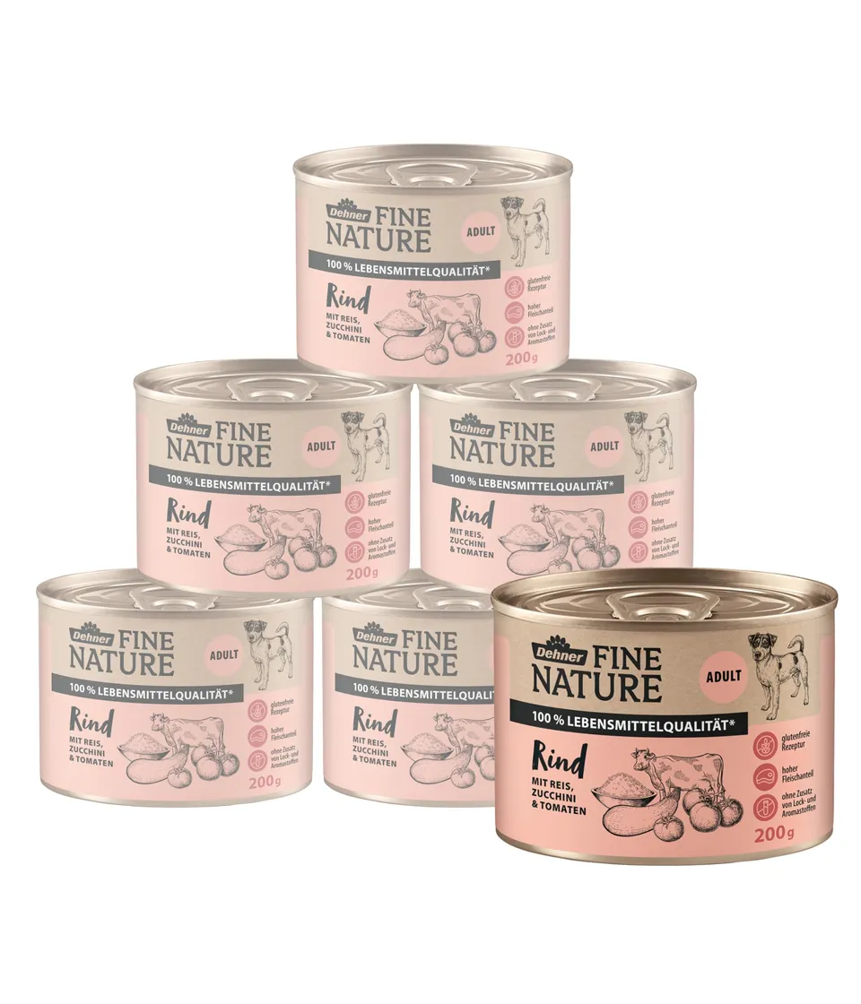Dehner Fine Nature Hundefutter Rind 6x200 g Nassfutter Adult
