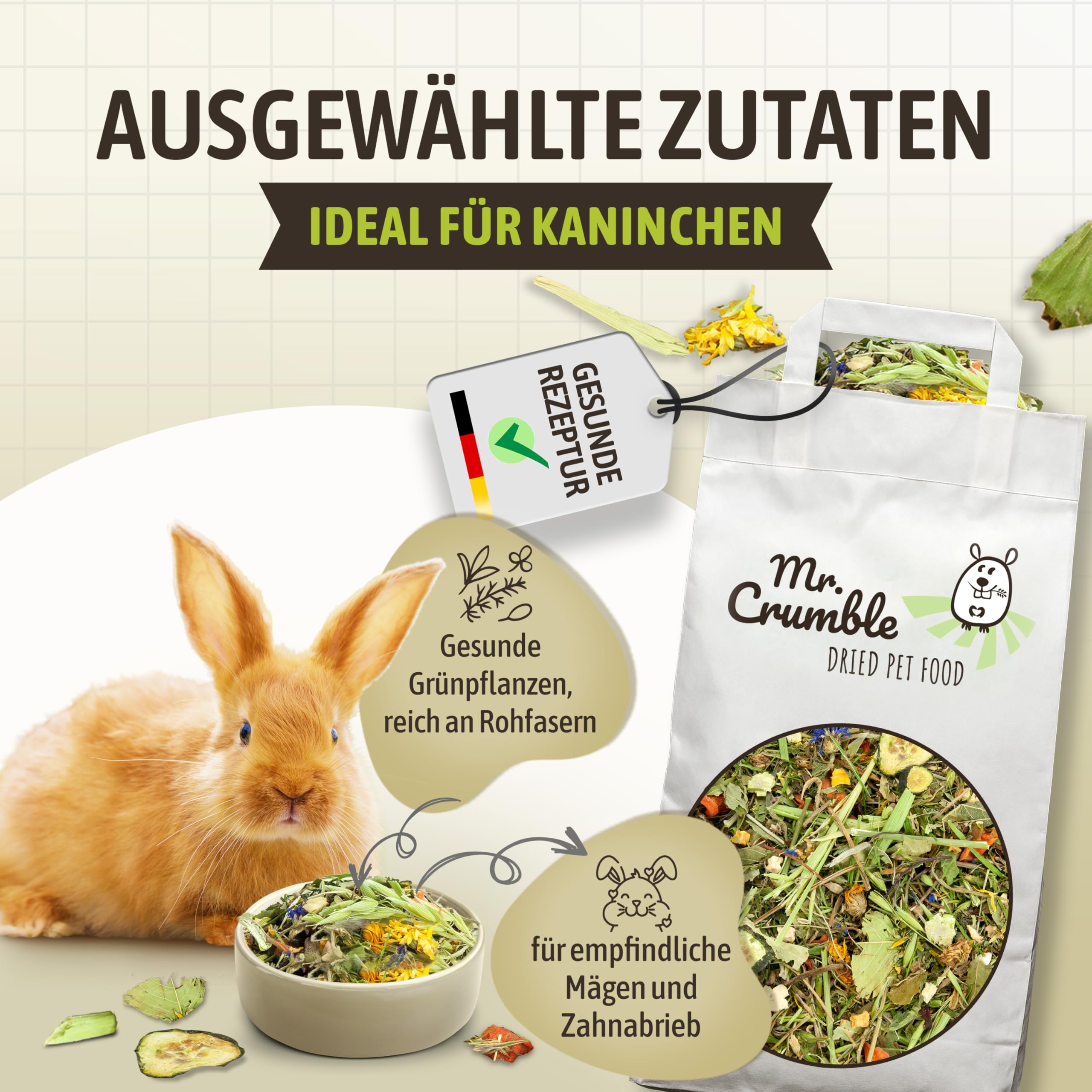 Mr. Crumble Mümmel-Mix Kaninchenfutter getreidefrei 1 kg Kräuter