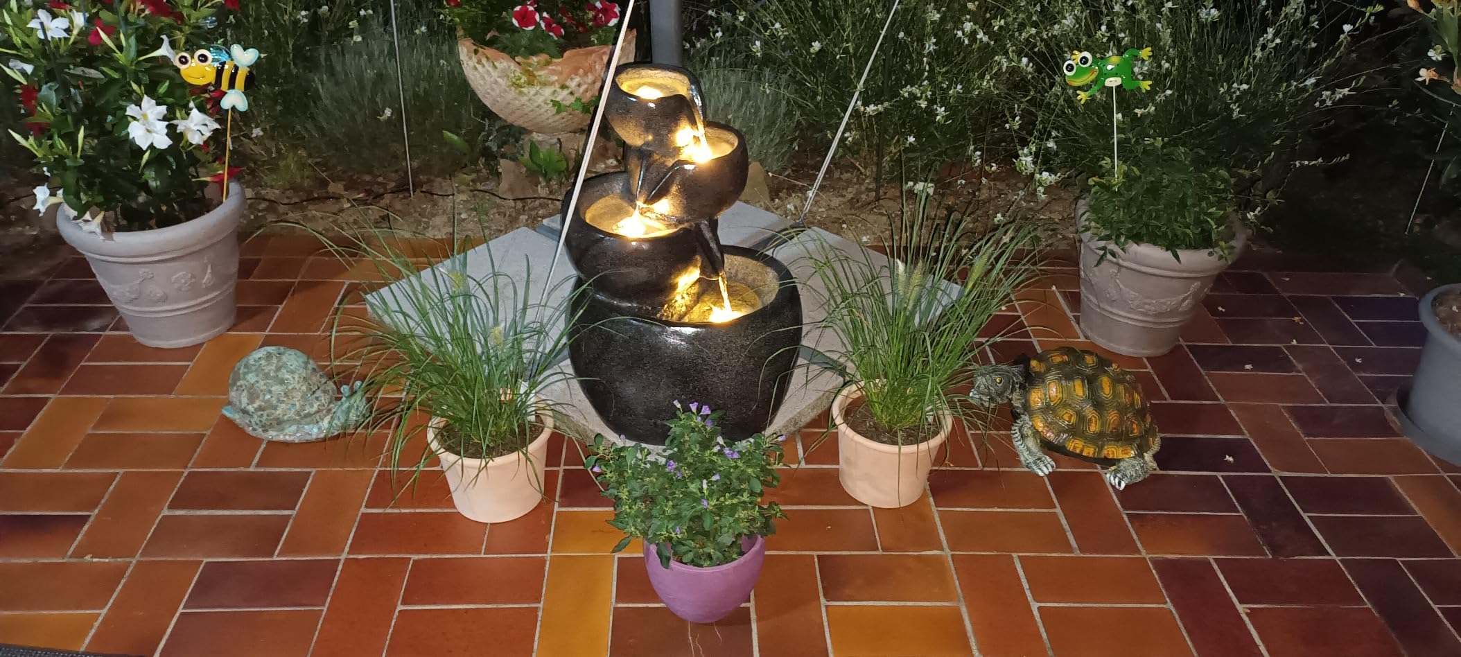 Dehner Bowl Gartenbrunnen LED Polyresin grau 66cm