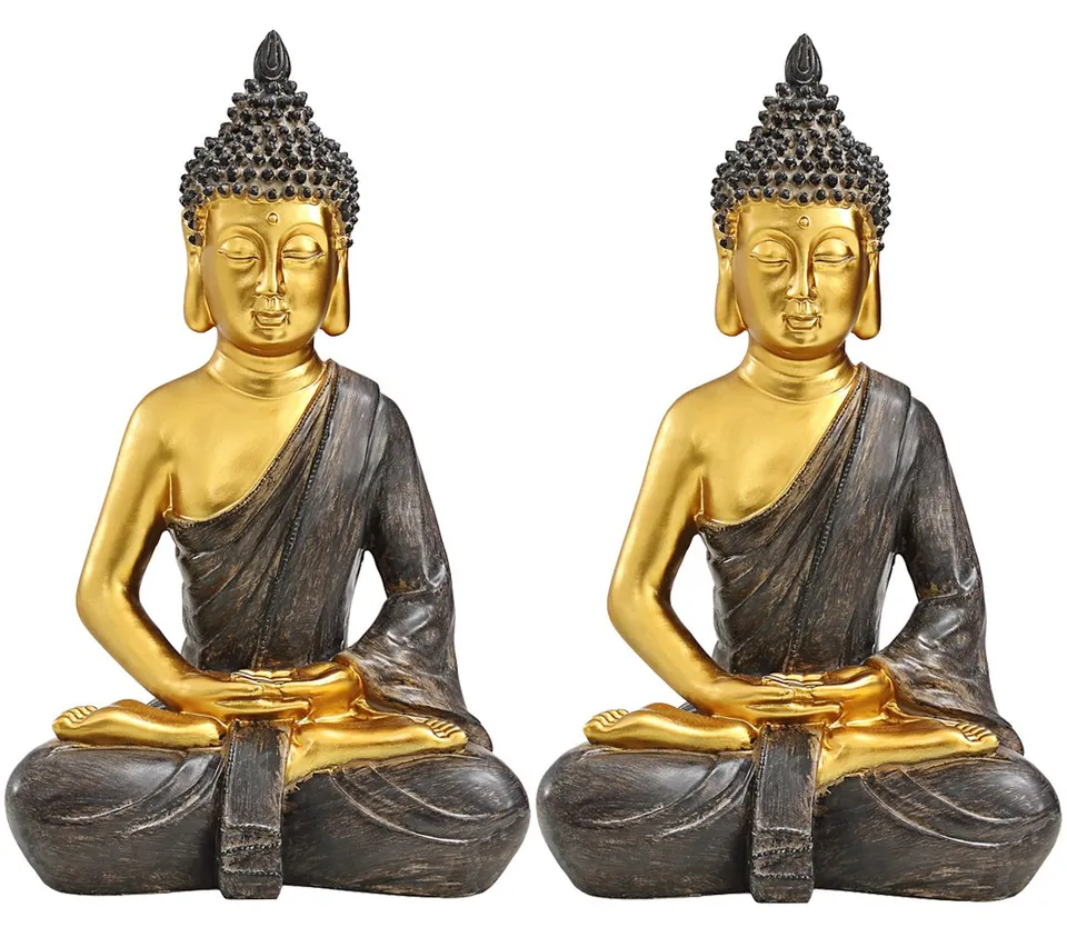 Dehner Premium Lovely Buddha Dekofigur 2er Set gold-braun Polyresin