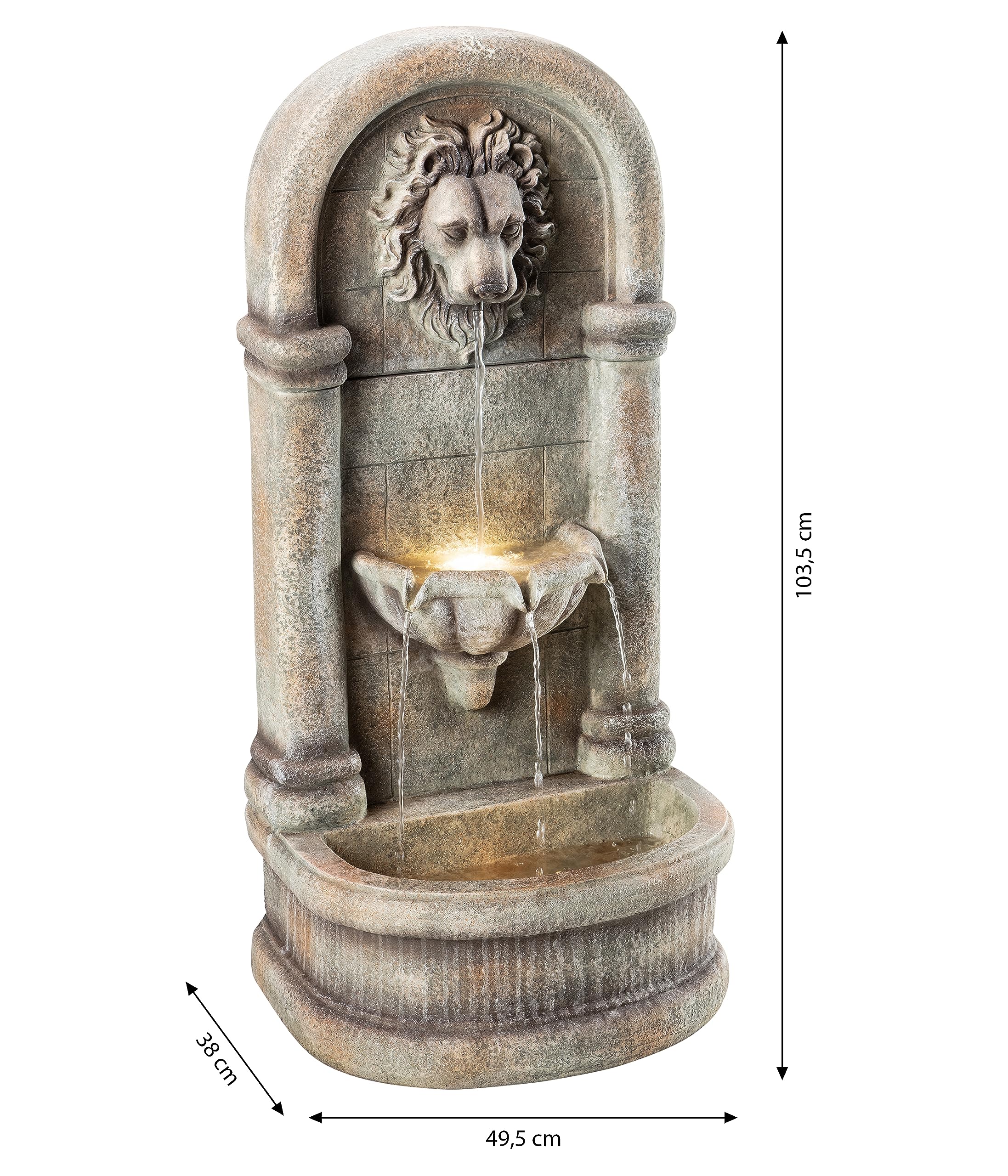 Dehner Premium Lovely Faro Gartenwandbrunnen LED grau Polyresin