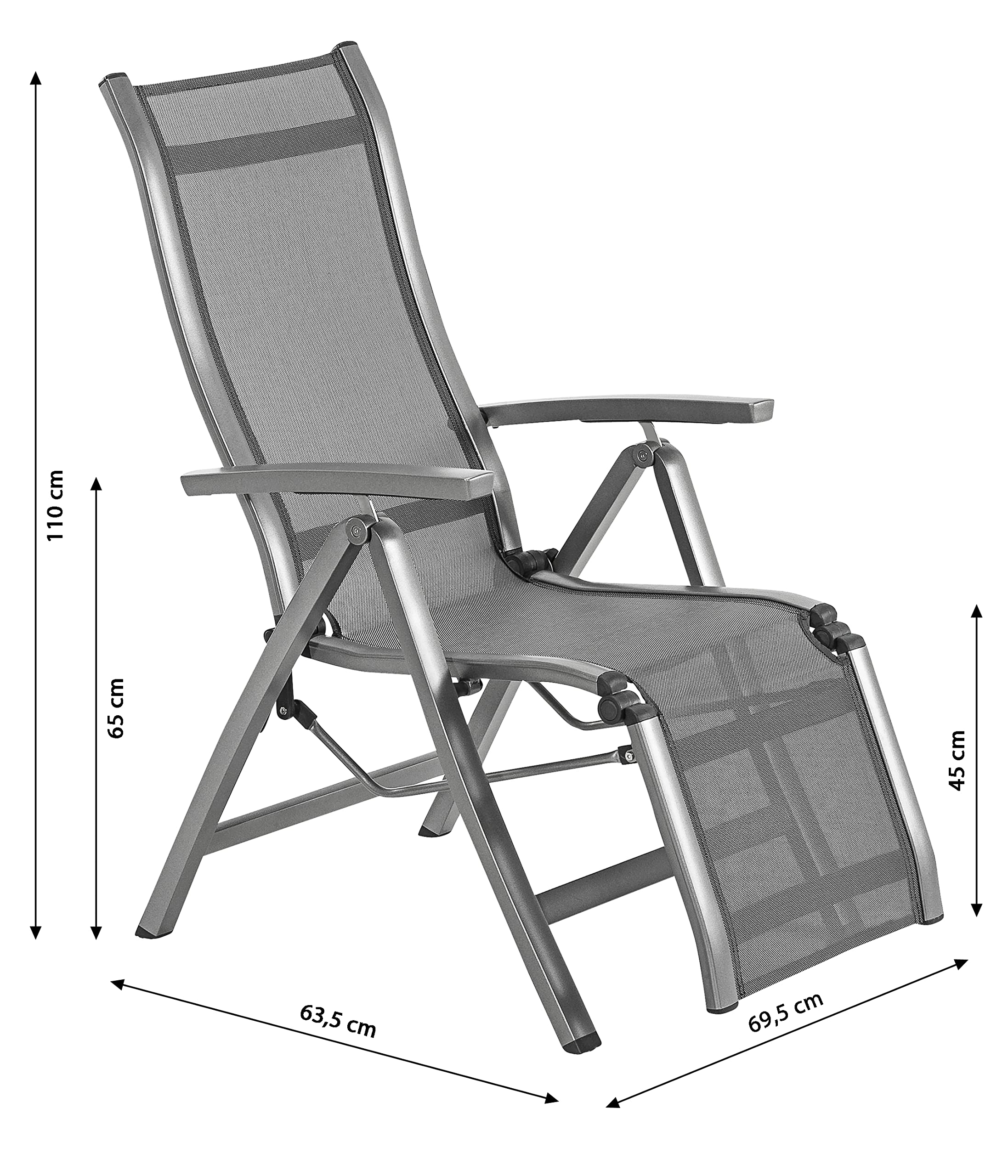 Dehner Relaxstuhl Chicago grau 110x69,5x63,5 cm Alu verstellbar
