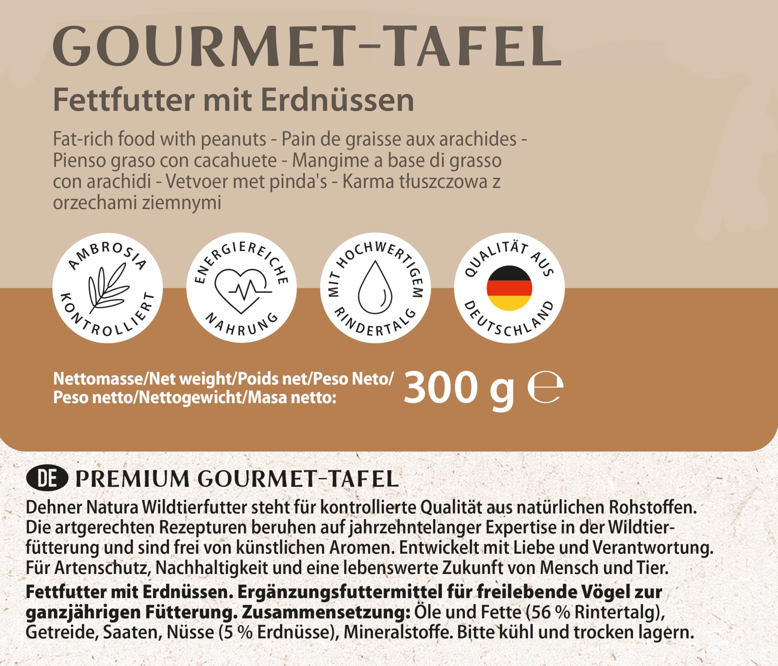 Dehner Natura Wildvogelfutter-Tafeln Erdnuss 12x300g Fett