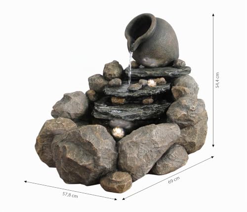 Dehner Soltero Gartenbrunnen Solar LED 54cm Polyresin grau