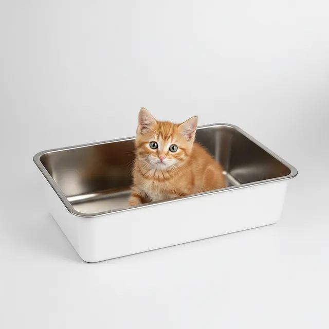 Lucky-Kitty Katzentoilette Kitten Edelstahl Weiß mattiert 40x30x10 cm