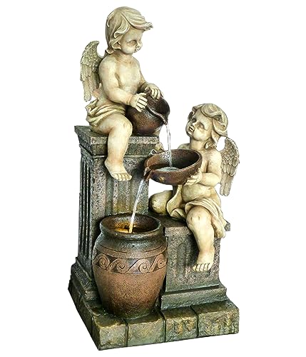 Dehner Premium Lovely Engel Gartenbrunnen mit LED grau 84,5 cm