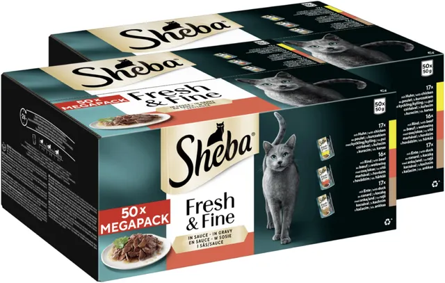 Sheba Fresh & Fine Nassfutter in Sauce Rind Huhn Ente 100x50g