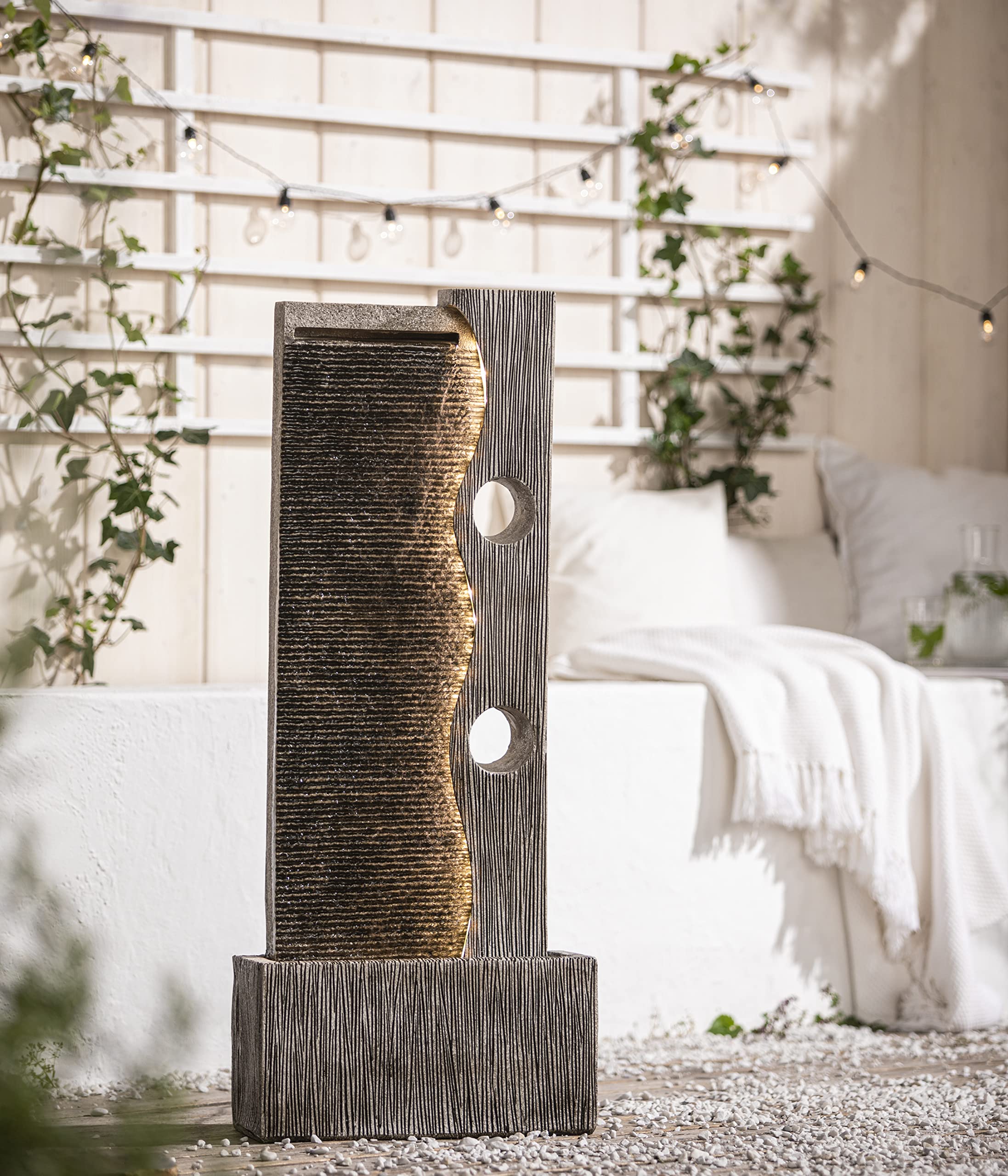 Dehner Eclipse Gartenbrunnen mit LED grau 100 cm