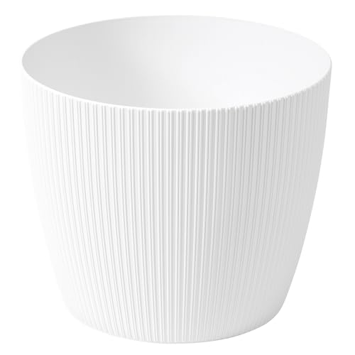 Dehner Magnolia Übertopf weiß 30cm Kunststoff gerillt