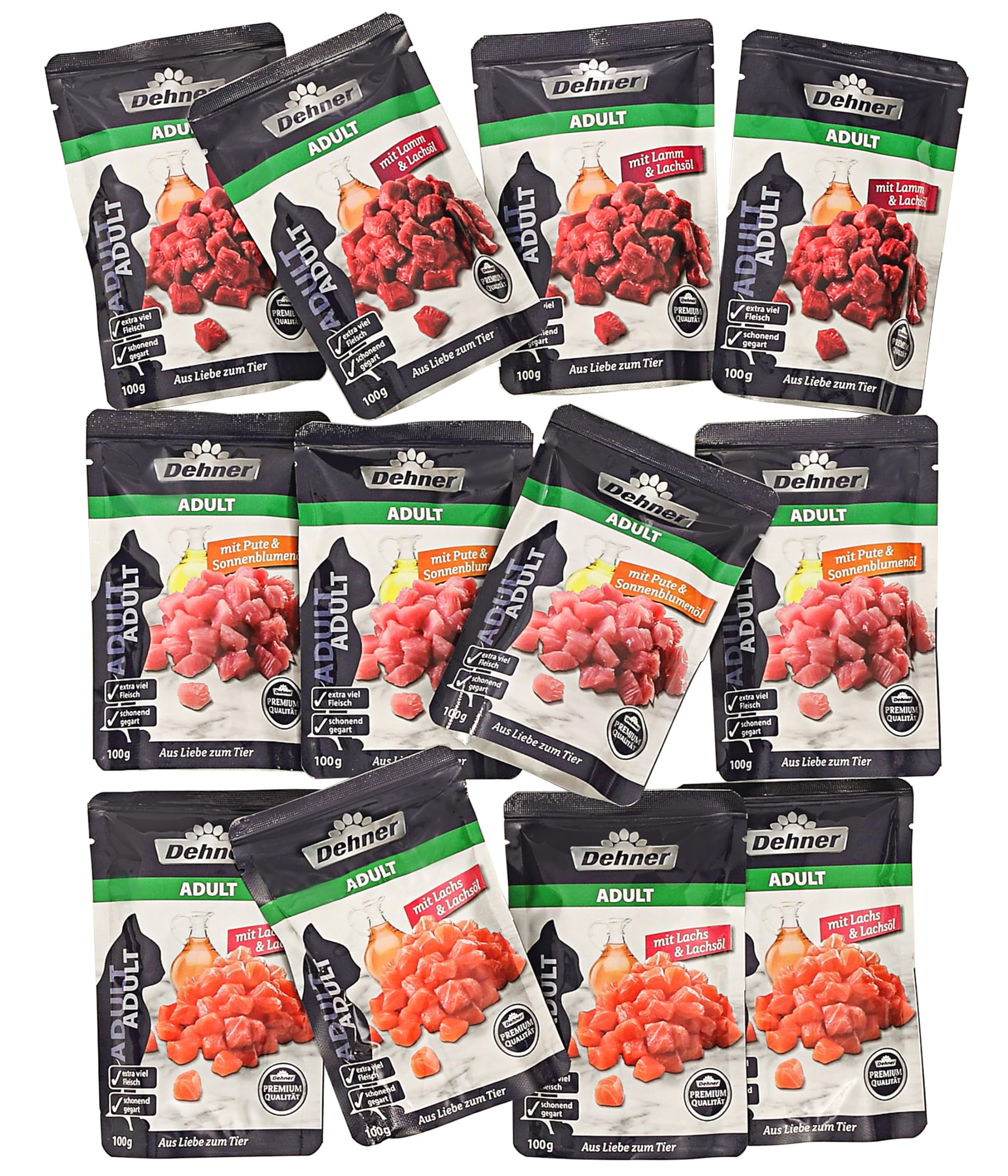 Dehner Premium Multipack Nassfutter Katze 12x100g Lamm Pute Lachs