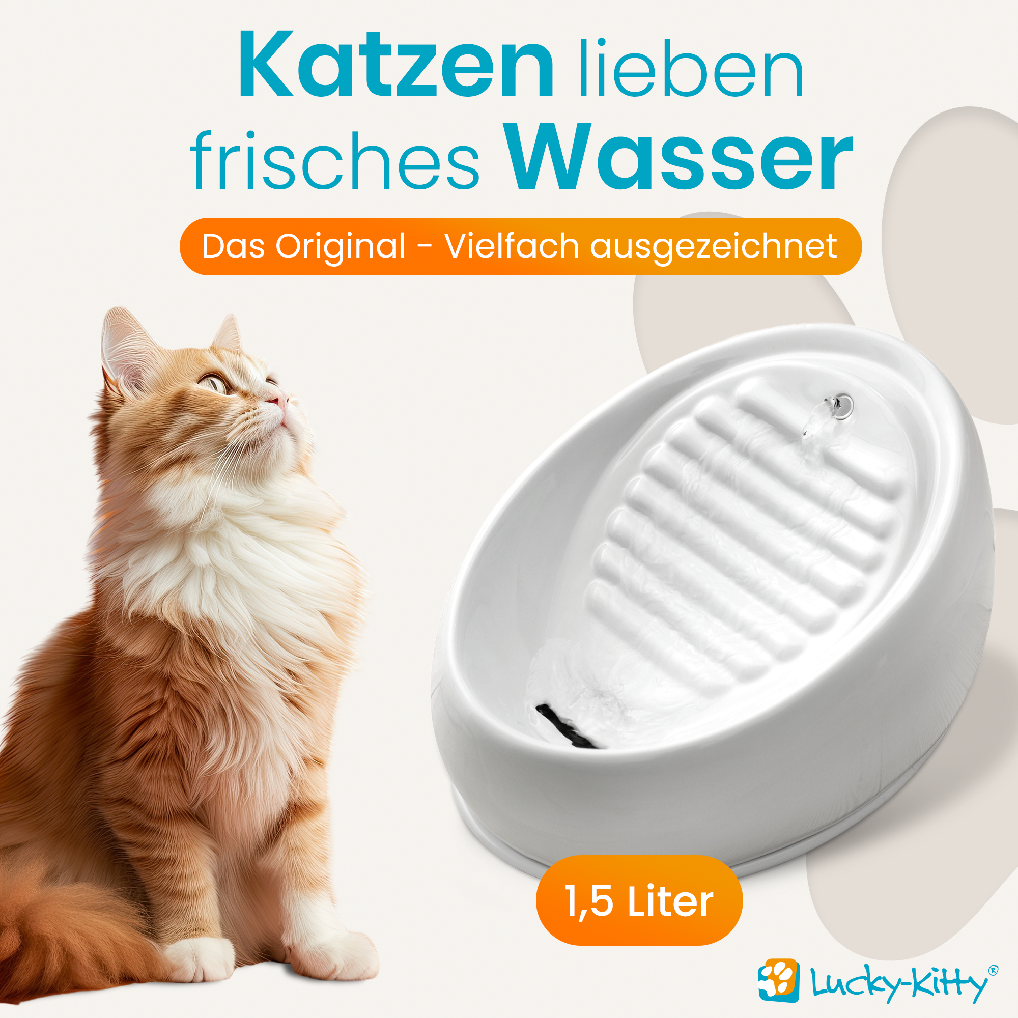 Lucky-Kitty Nr.1 Keramikbrunnen Weiss Set