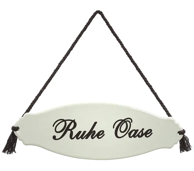 Dehner Gartenschild Ruhe Oase Stahl Emaille weiß 30,5cm nostalgisch