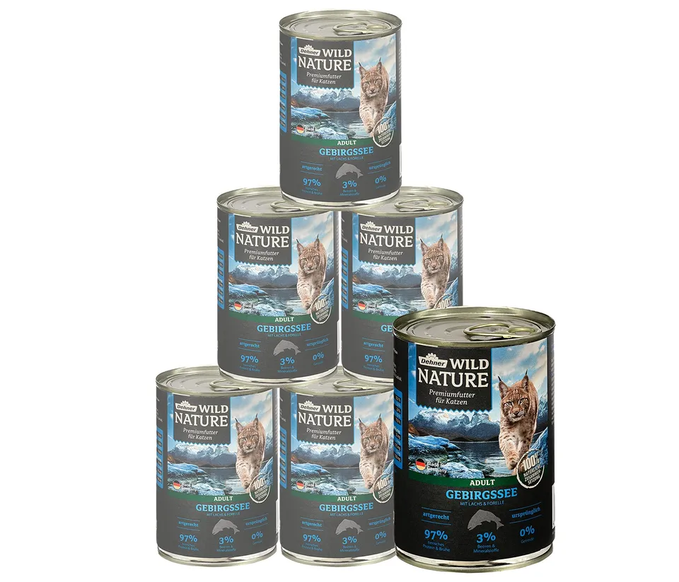 Dehner Wild Nature Gebirgssee Nassfutter Fisch 6x400 g getreidefrei