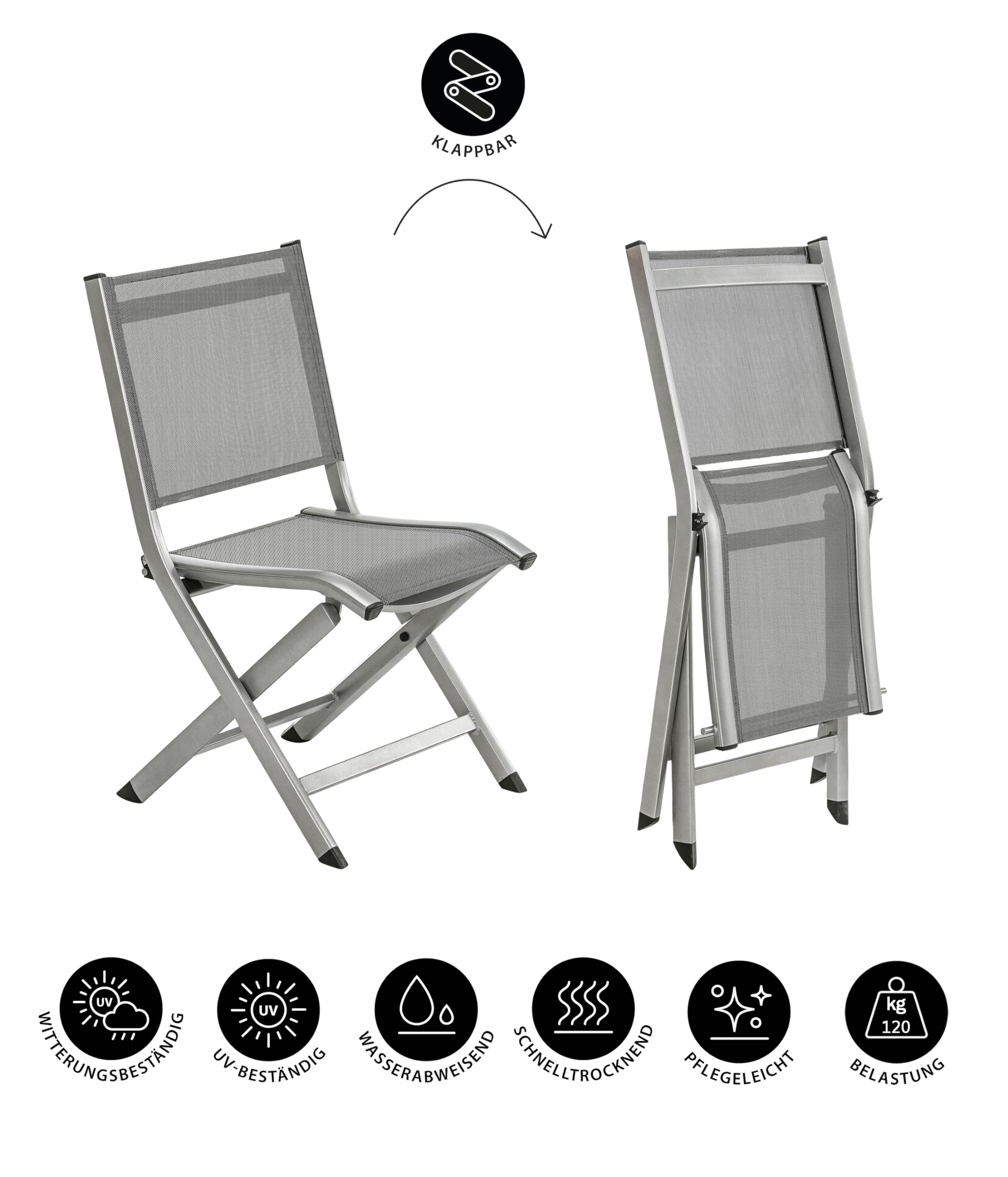 Dehner Chicago Klappstuhl grau 88 cm Textilene faltbar