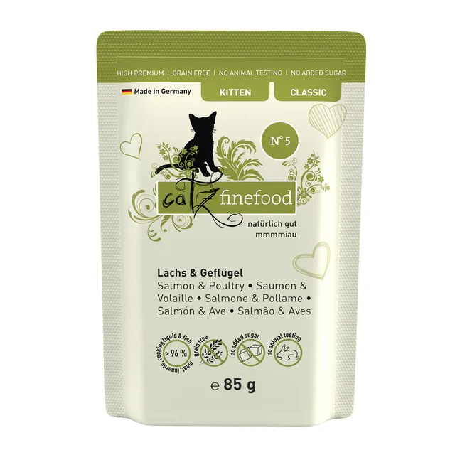 catz finefood Kitten No.5 Lachs Geflügel Nassfutter 16x85g