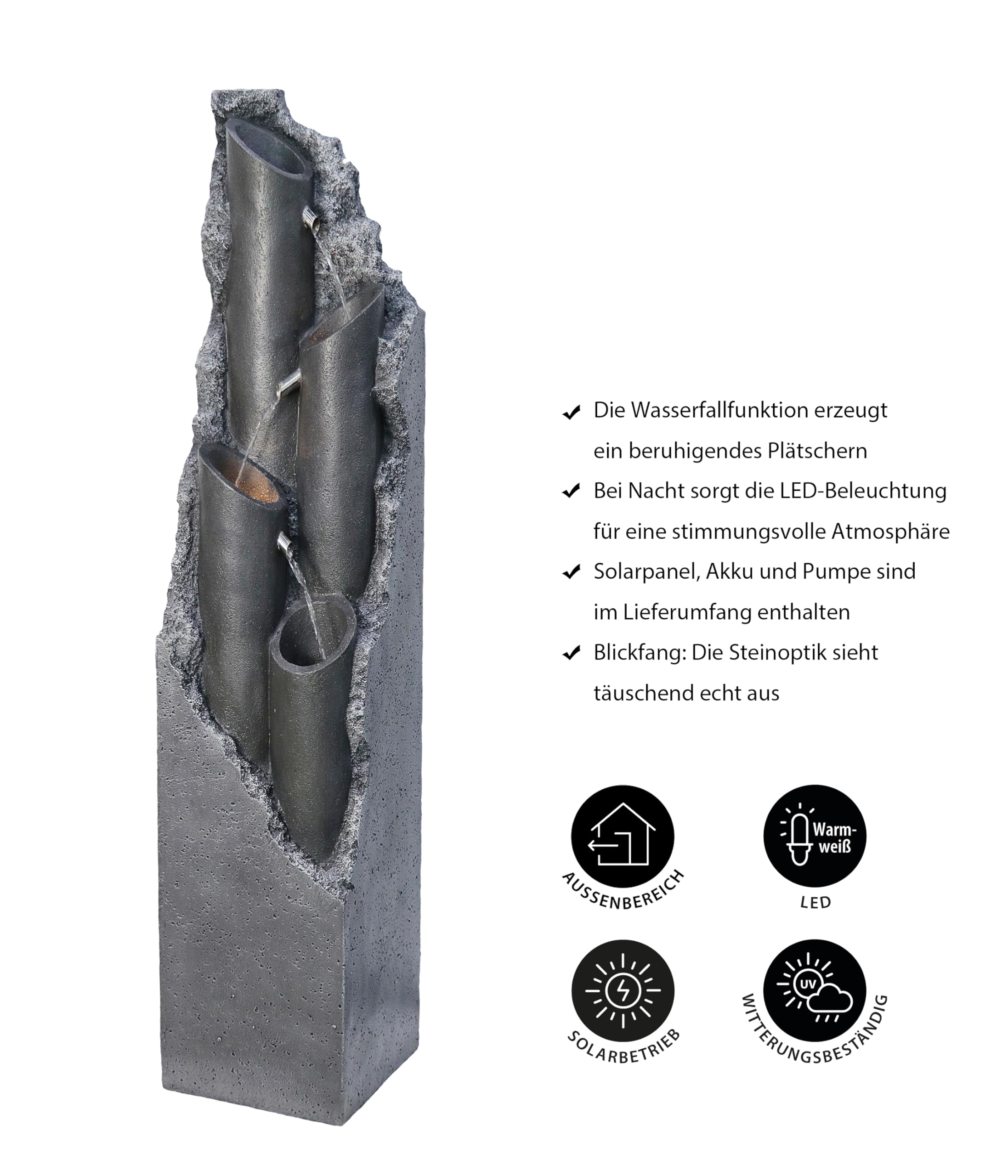 Dehner Tubi Solar-Gartenbrunnen LED grau 113cm Polyresin
