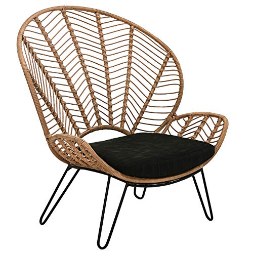 Dehner Venezia Geflechtsessel schwarz-beige mit Kissen