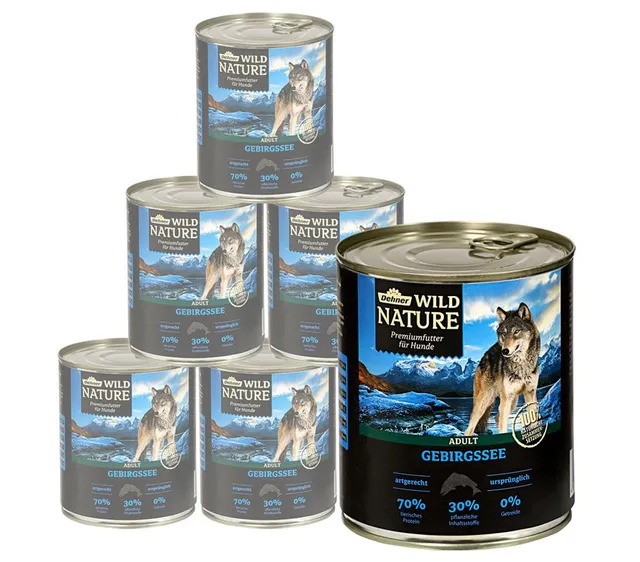 Dehner Wild Nature Gebirgssee Hundefutter Lachs 6x800g getreidefrei