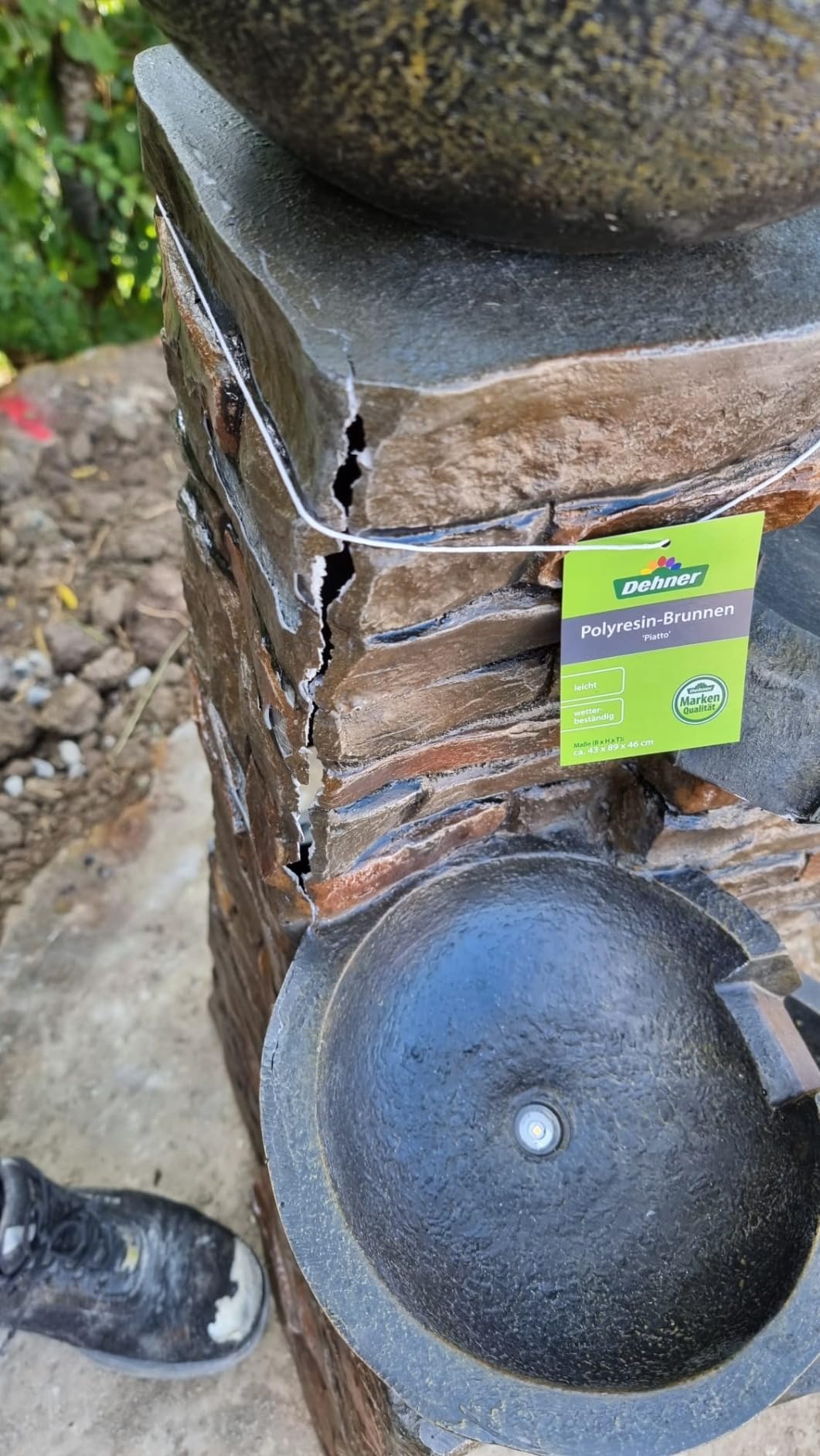 Dehner Piatto Gartenbrunnen Zierbrunnen mit LED 10 L
