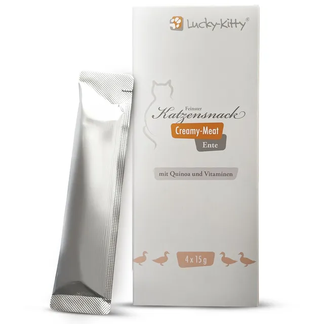 Lucky-Kitty Creamy-Meat Ente Filetcreme Snack 4 Stück mit Quinoa