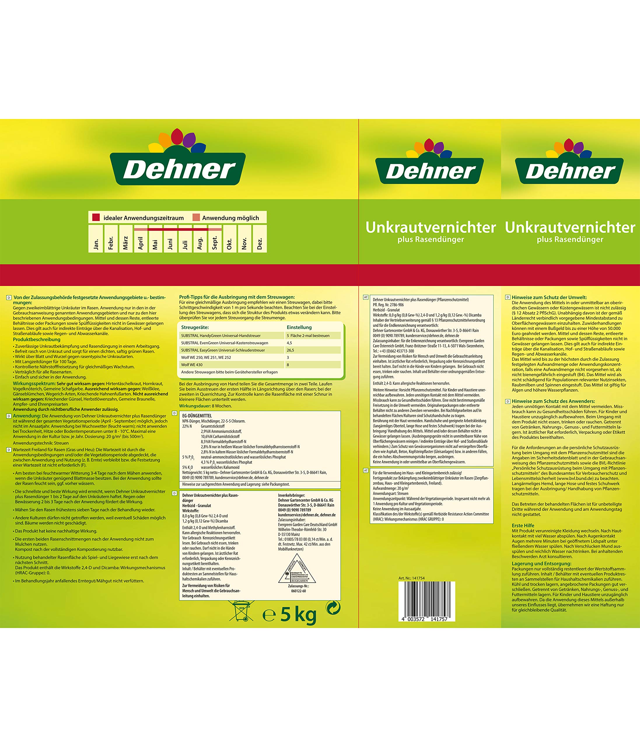 Dehner Unkrautvernichter Rasendünger 5kg + Nachsaat