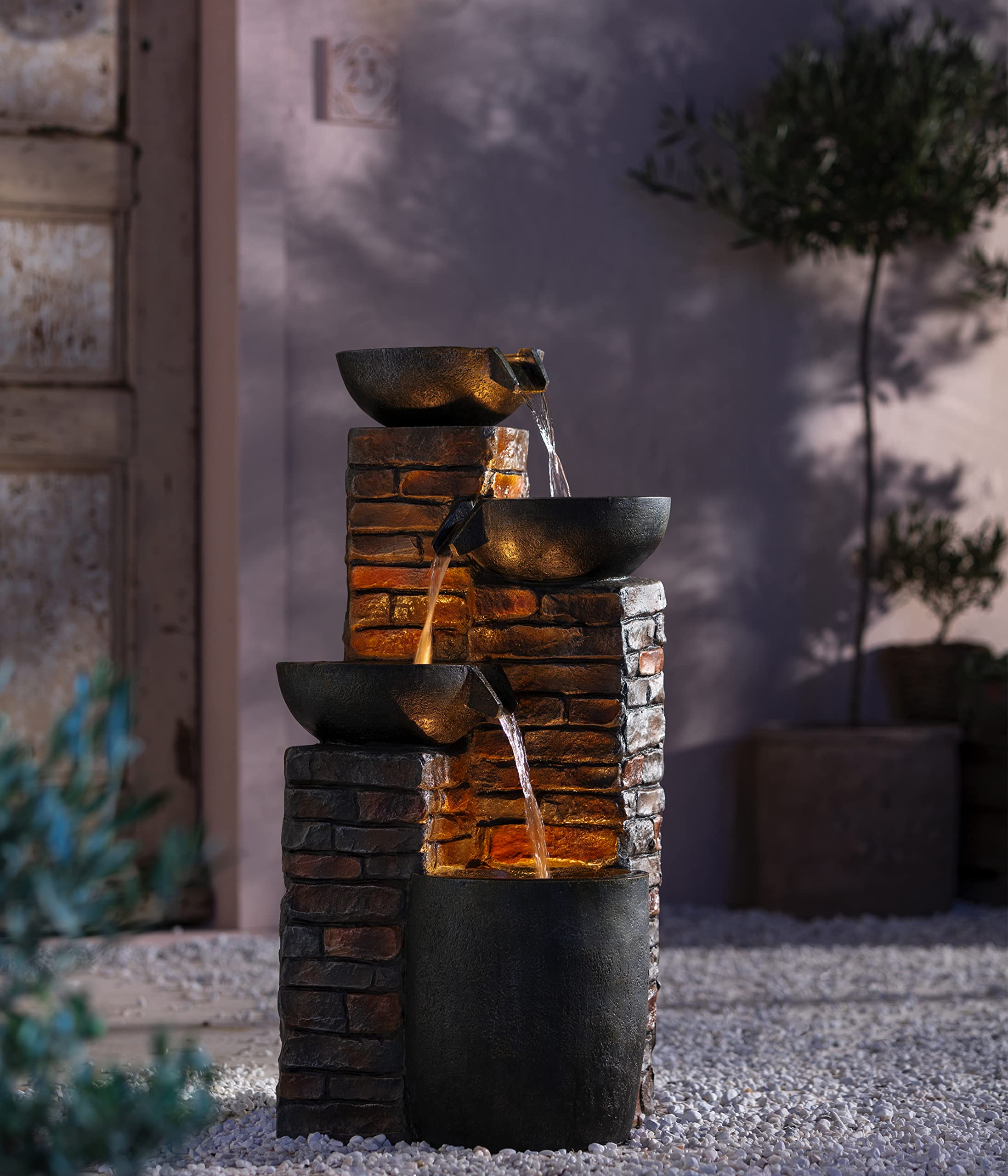 Dehner Piatto Gartenbrunnen Zierbrunnen mit LED 10 L