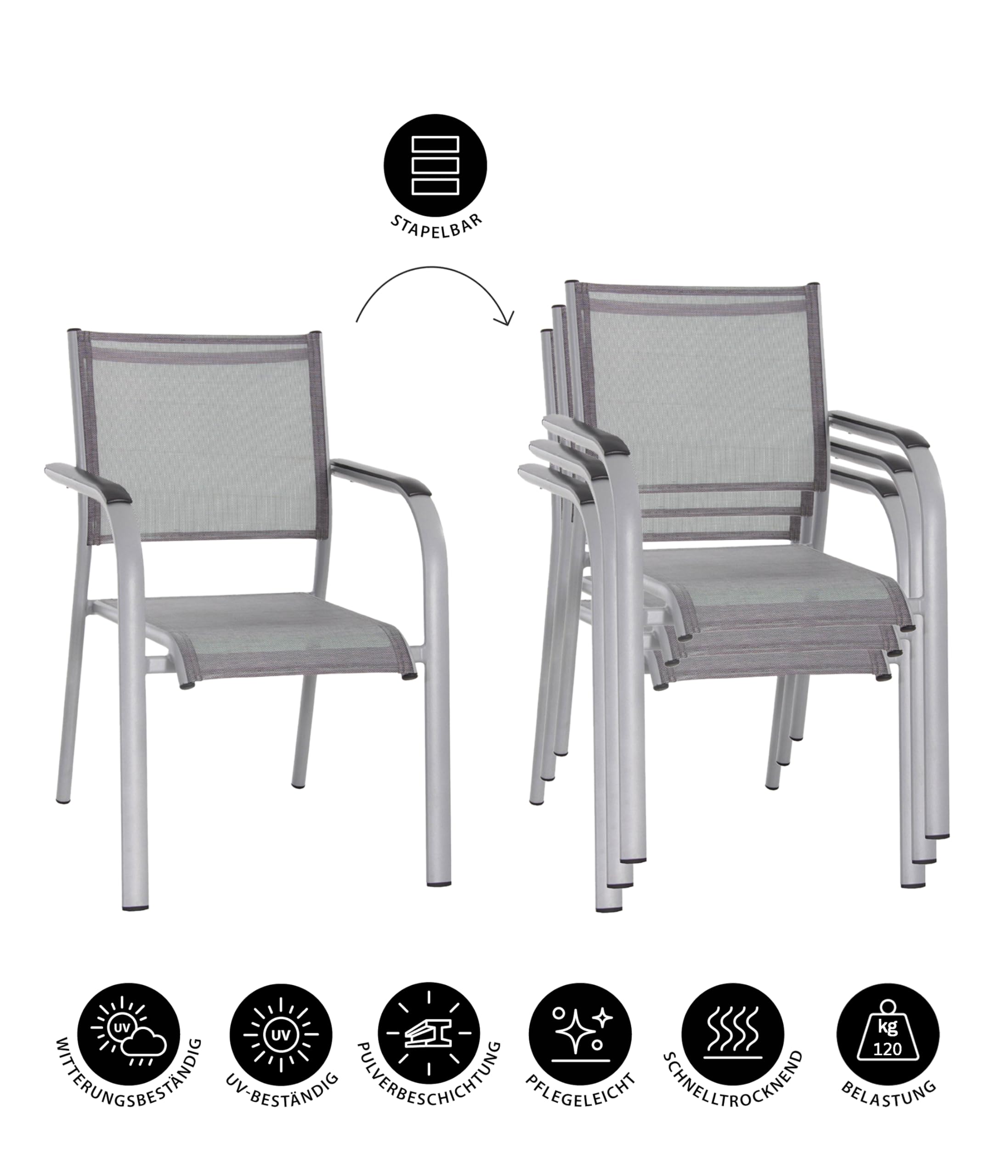 Dehner Dallas Stapelsessel 88x60x60 silber Alu