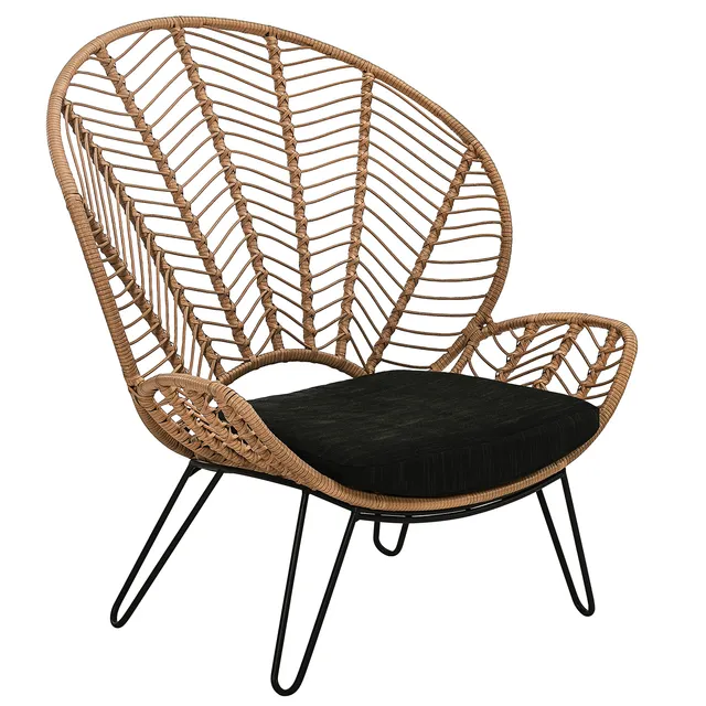 Dehner Venezia Geflechtsessel schwarz-beige mit Kissen