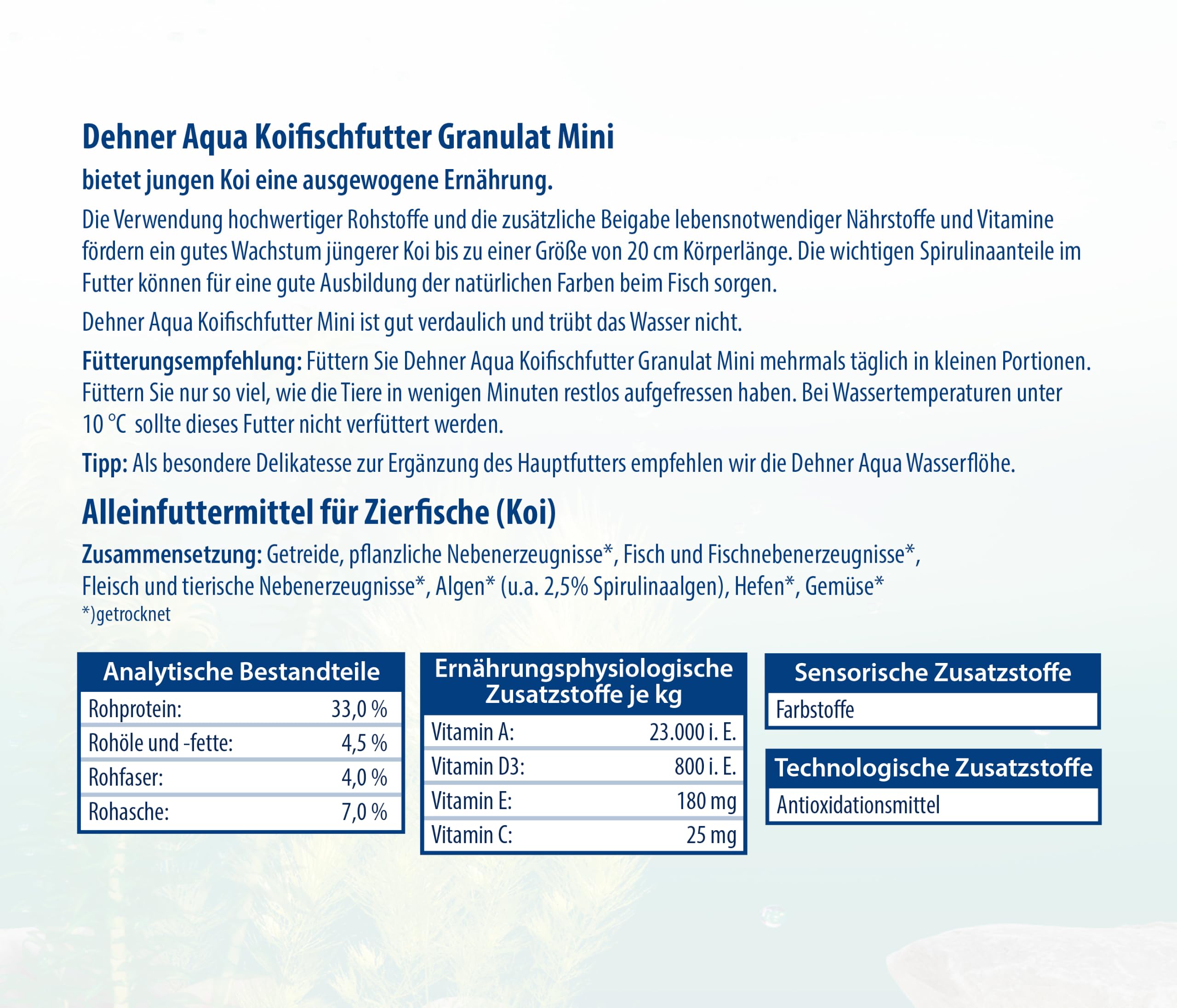 Dehner Aqua Koi Granulat Mini Fischfutter 3,5 l Spirulina