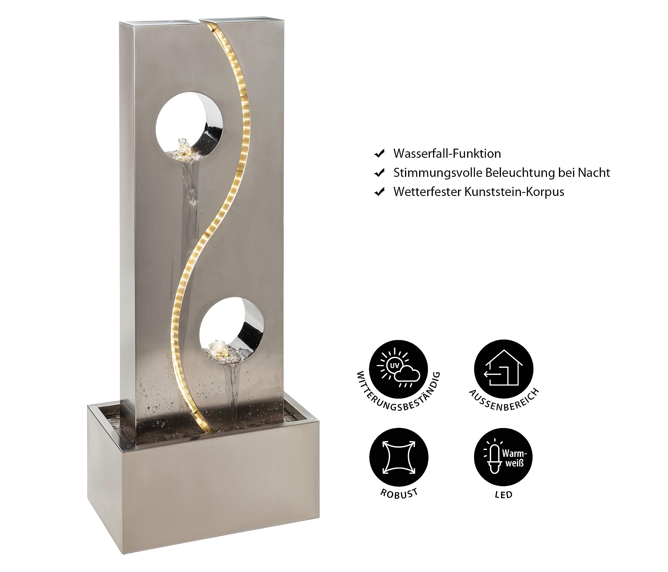 Dehner Shanghai Gartenbrunnen Edelstahl LED 101 cm grau