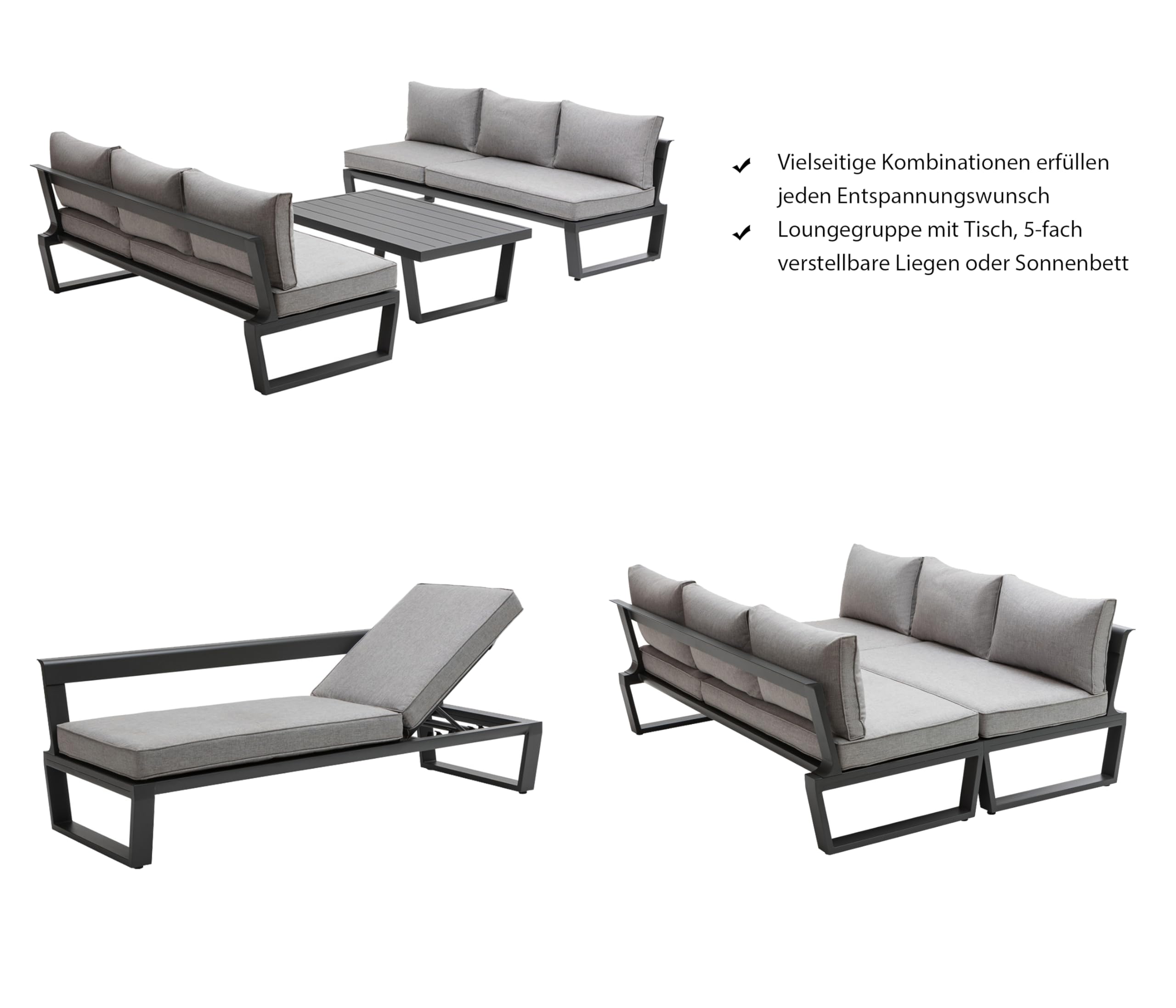 Dehner Bellevue Gartenlounge 3-teilig dunkelgrau Polster