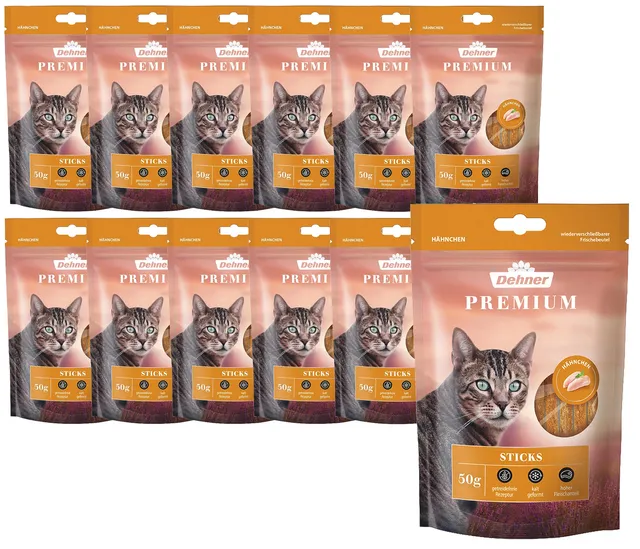Dehner Premium Katzensnack Sticks Hähnchen 12x50g getreidefrei