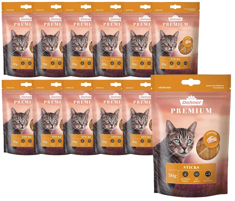 Dehner Premium Katzensnack Sticks Hähnchen 12x50g getreidefrei