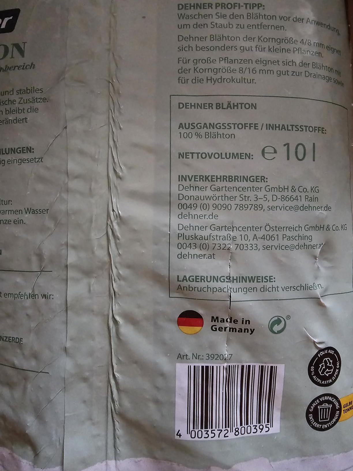 Dehner Pflanzton Pflanzgranulat 10 l 4/8 mm speichernd