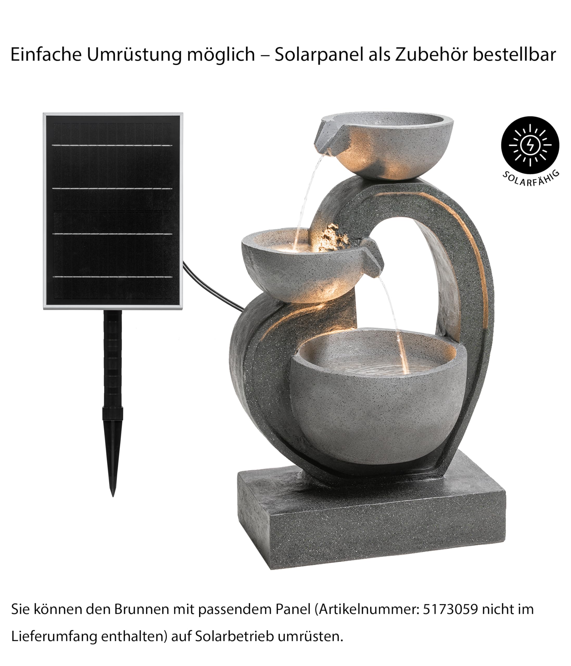 Dehner Heart Gartenbrunnen Polyresin grau 72 cm