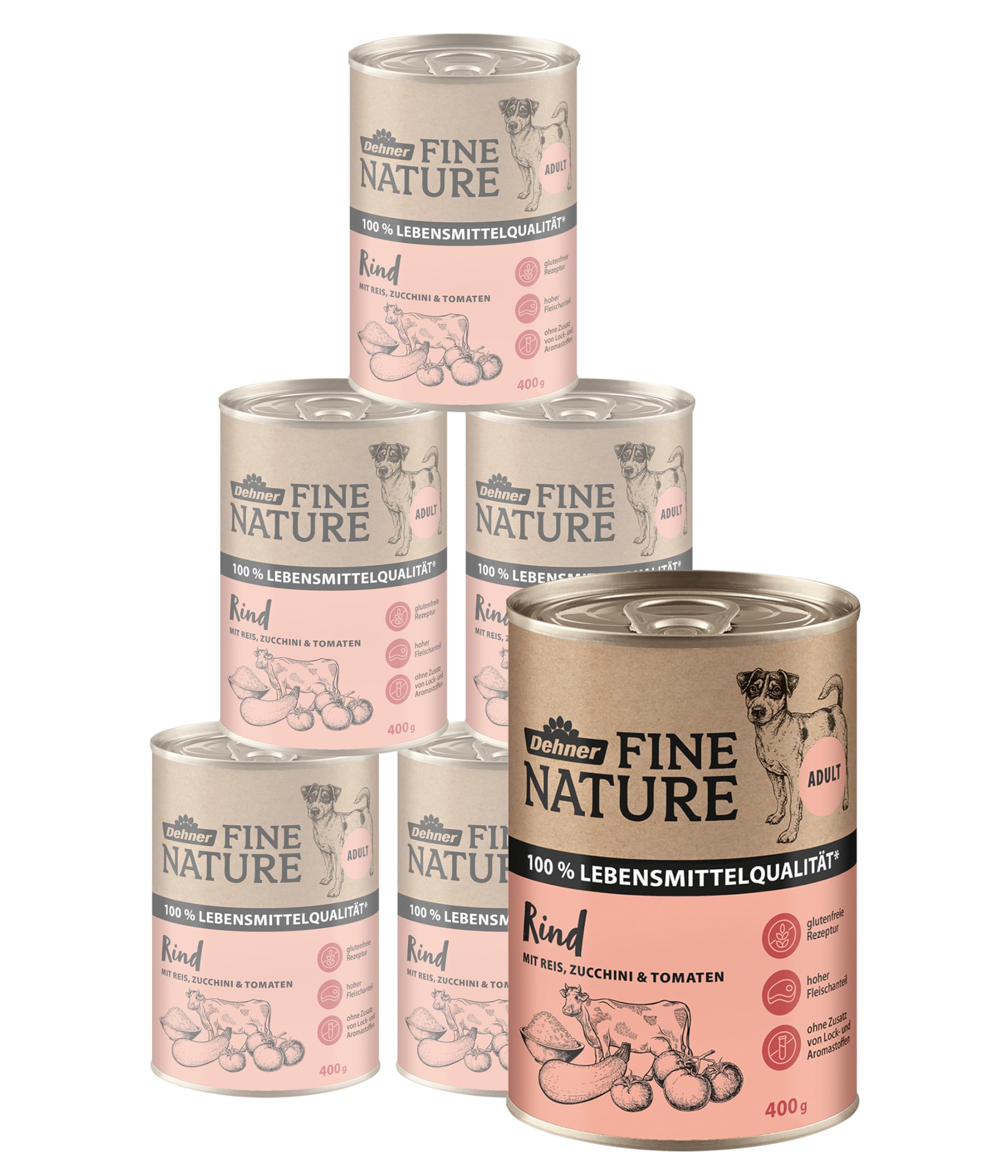 Dehner Fine Nature Hundefutter Rind 6x200 g Nassfutter Adult