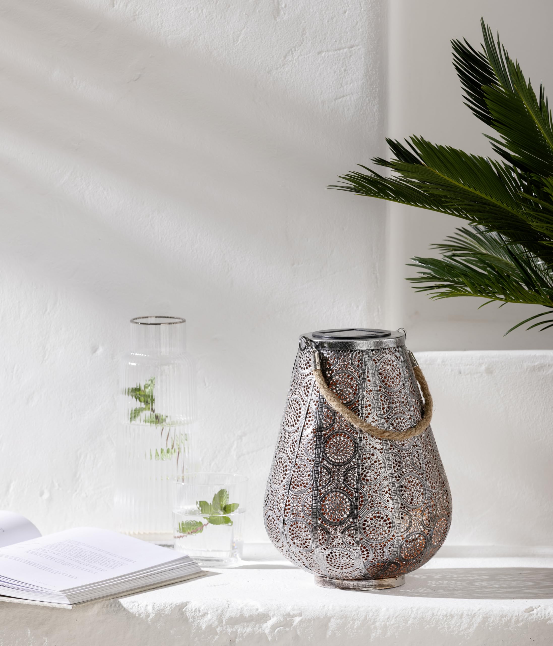 Dehner Scala Solar-Laterne grau-silber 25 cm warmweiß