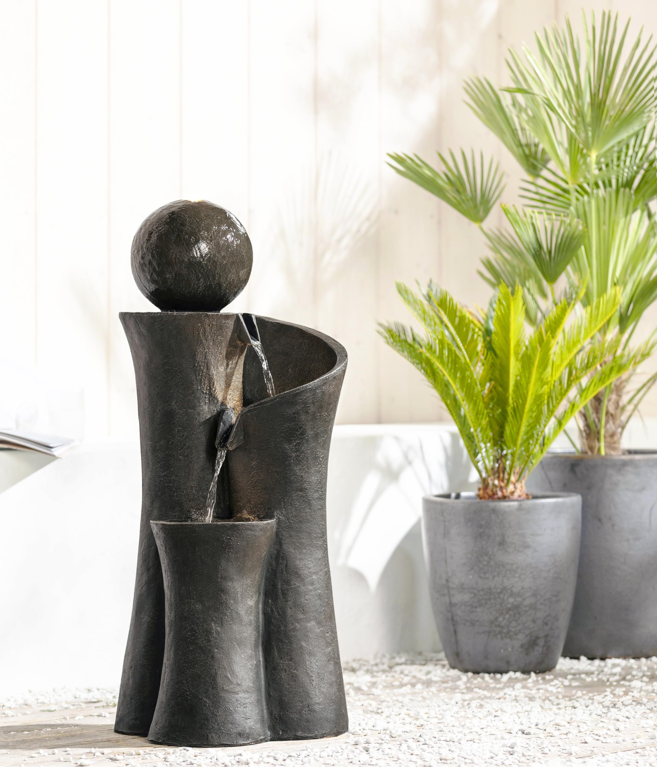 Dehner Gartenbrunnen Acapulco LED Polyresin grau/braun
