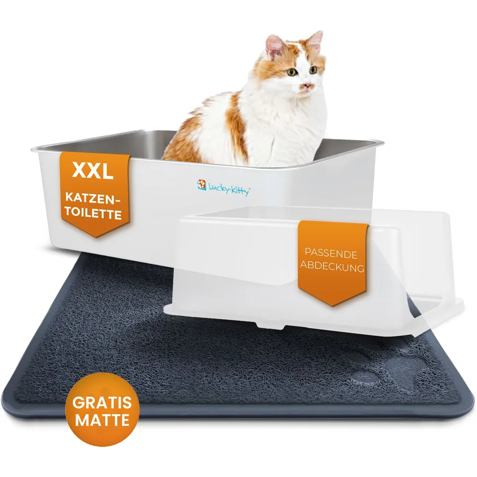 Lucky-Kitty Natürliche Reinheit Katzentoilette XXL Set Weiß